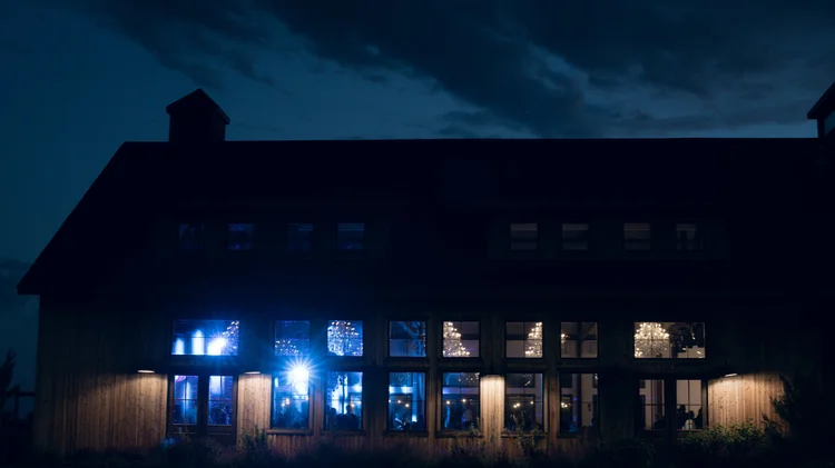 Wedding venue photographed at blue hour