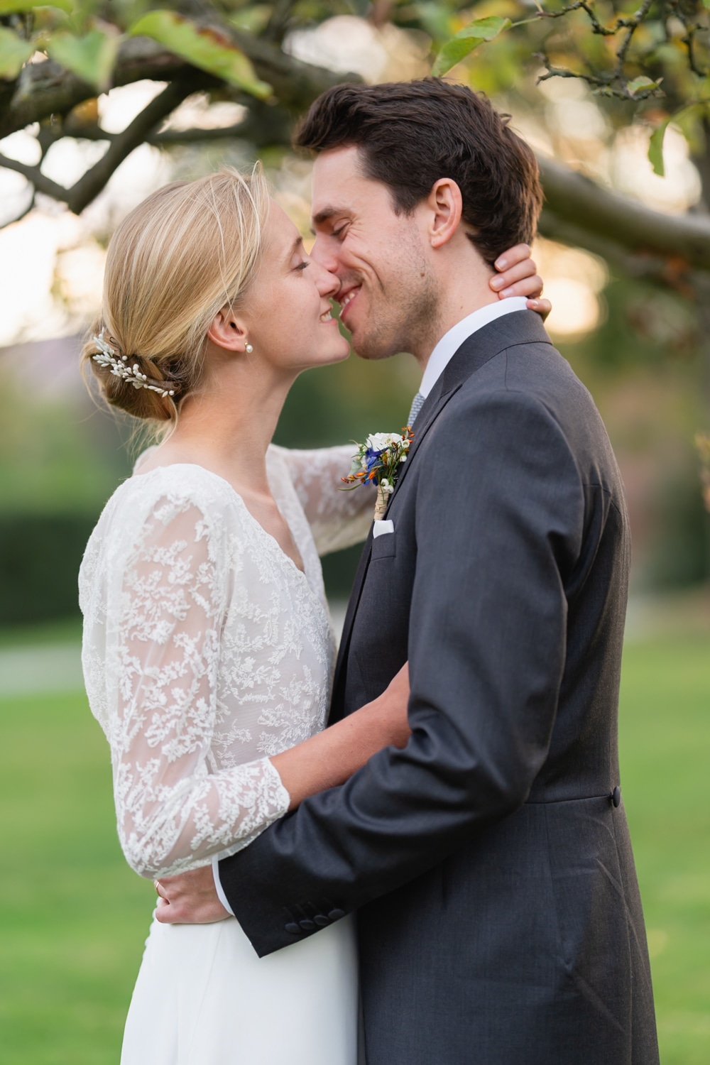 Bride holding a pastel wedding bouquet