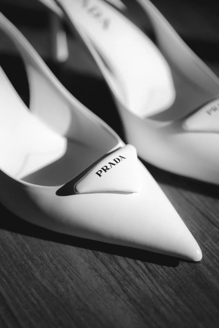 Prada bridal shoes in black and white